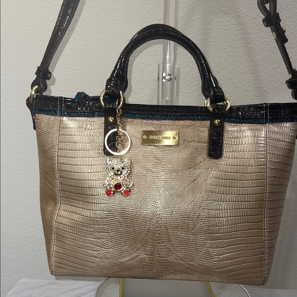 Brahmin Mini Arno Gold Satchel in a shimmering tri-color design.